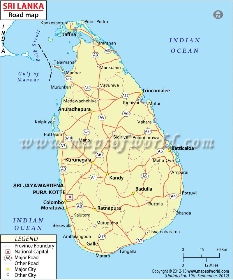 map of sri lanka roads